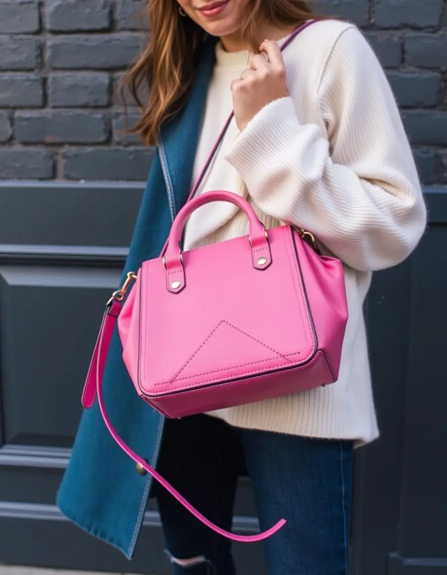 Borsa trendy in pelle rosa divertente e moderna