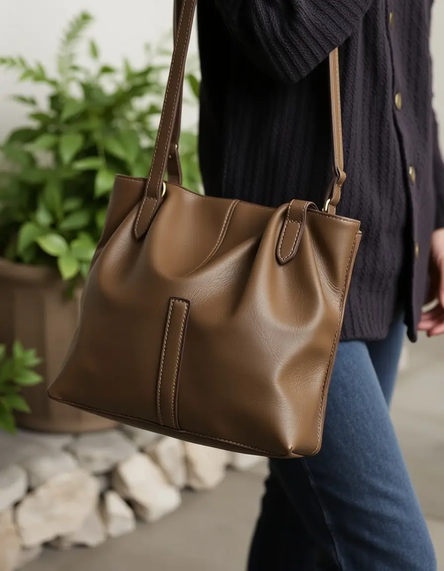 Borsa pratica in pelle verde oliva resistente e durevole