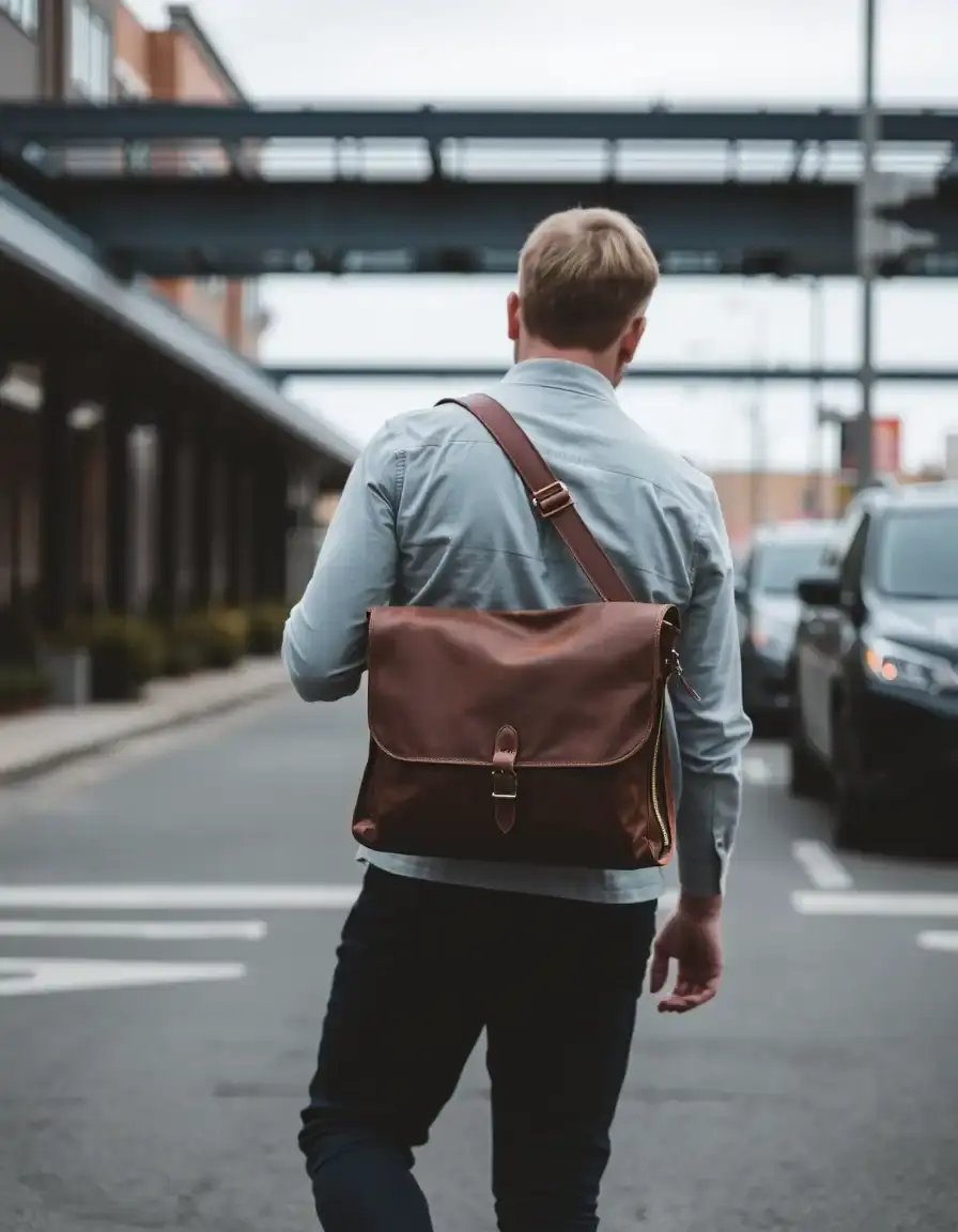Borsa messenger in pelle marrone per lavoro e ufficio