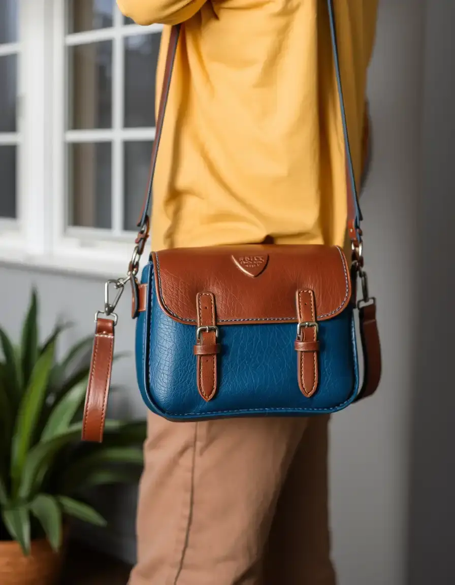 Borsa a tracolla sling in pelle blu casual