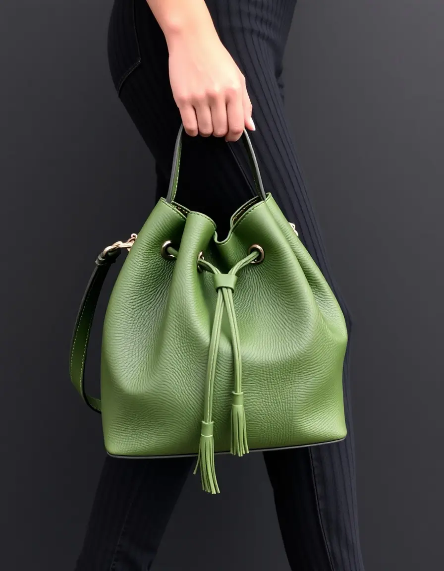 Borsa a secchiello in pelle verde elegante