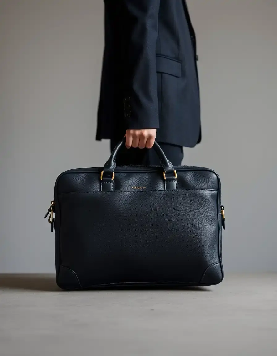 Cartella professionale in pelle blu navy per laptop