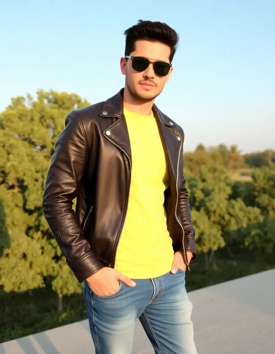 Giacca casual in pelle nera uomo stile moderno