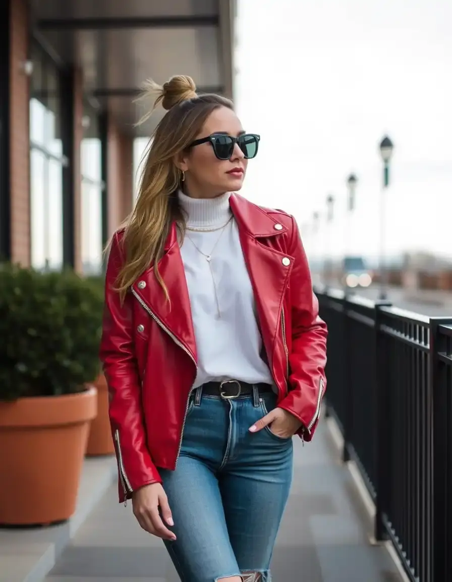 Giubbotto in pelle uomo rosso audace e moderno