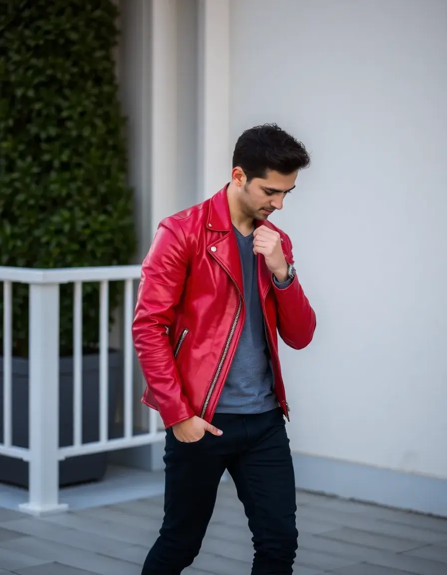 Giacca in pelle rossa slim fit audace