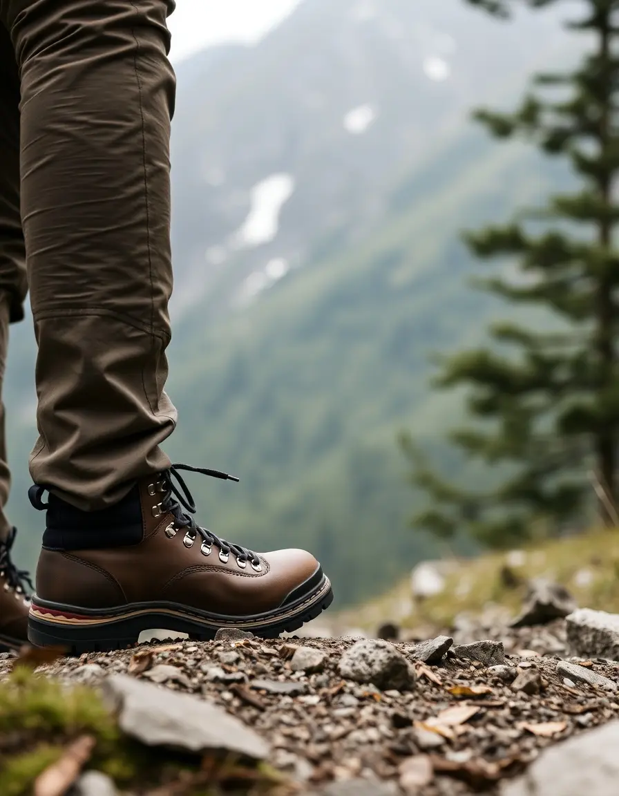 Stivali da trekking in pelle verde oliva, resistenti e adatti all'outdoor