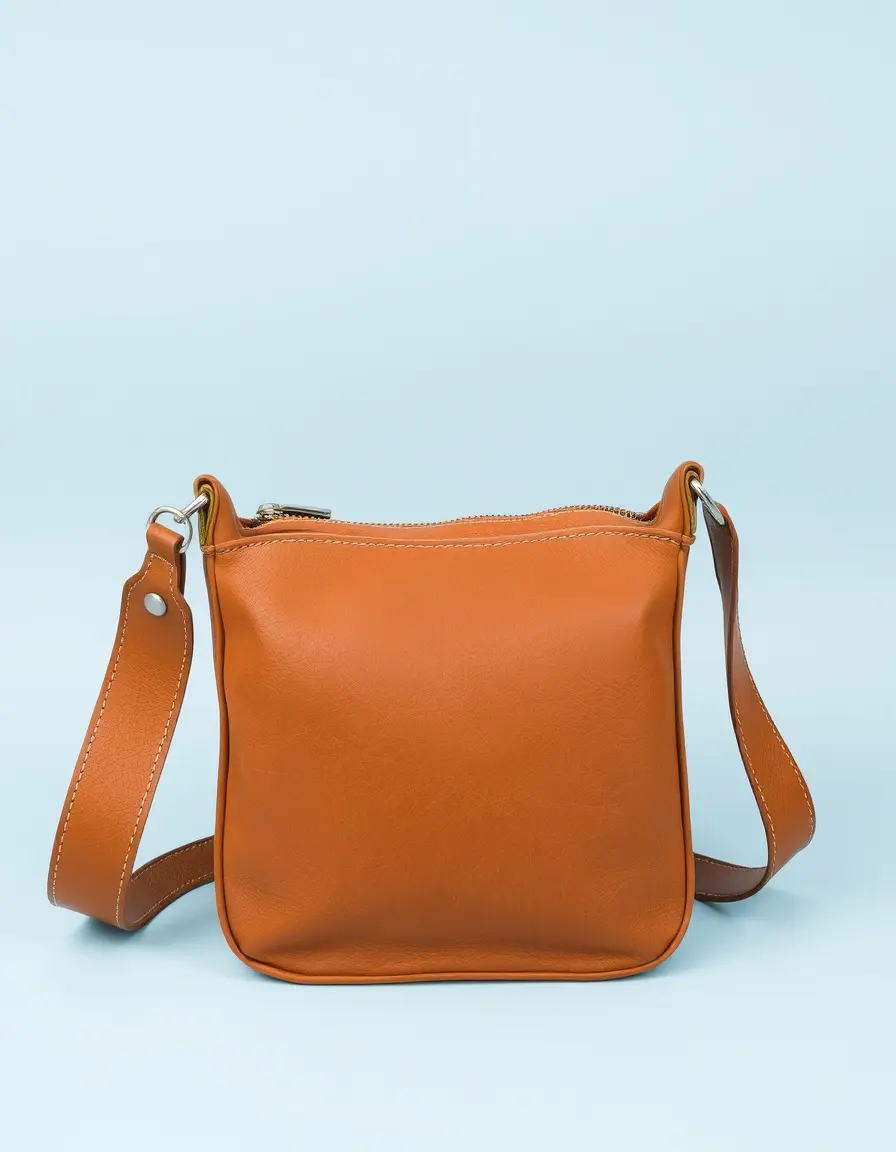 Borsa monospalla uomo in pelle color cuoio per tempo libero