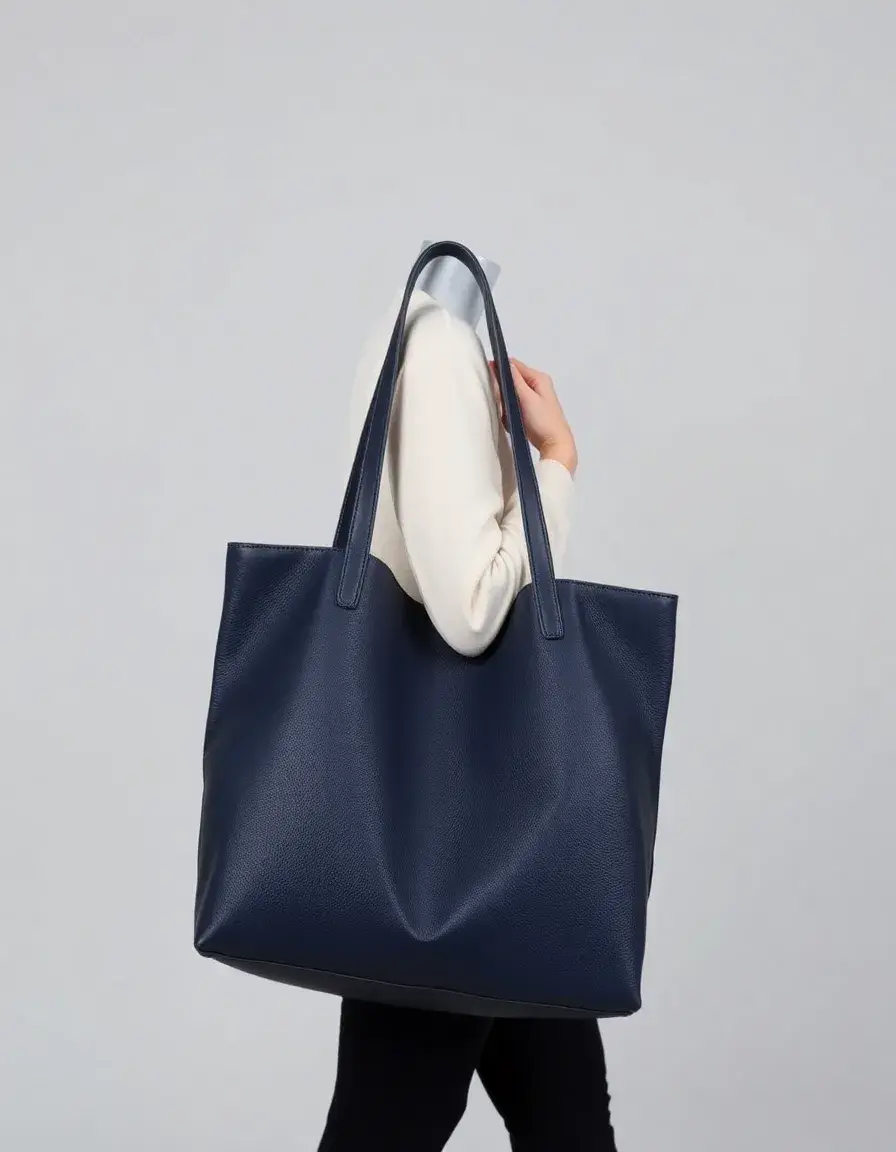 Borsa tote uomo in pelle blu navy capiente