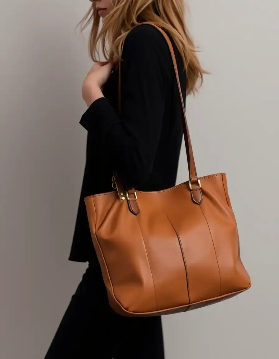Borsa di pelle color cuoio naturale versatile e spaziosa