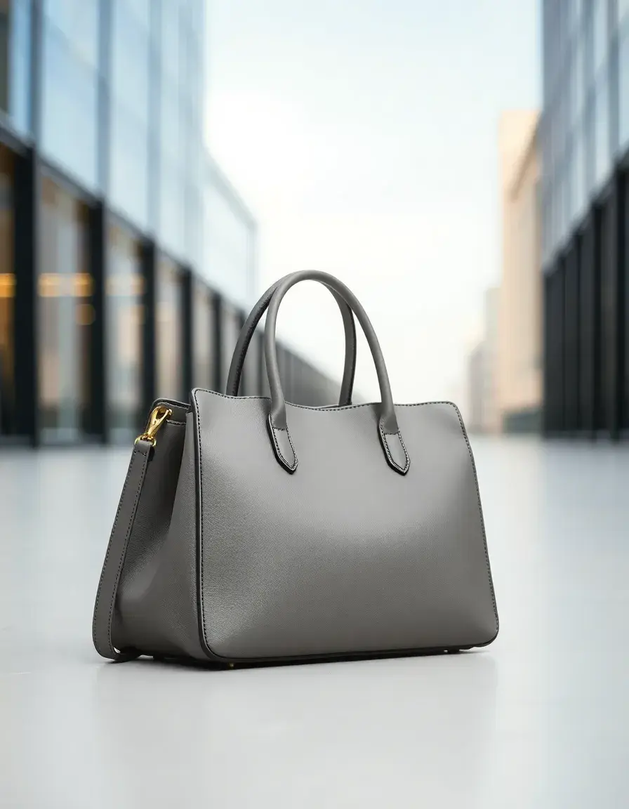 Borsa di pelle grigia dal design moderno e minimale