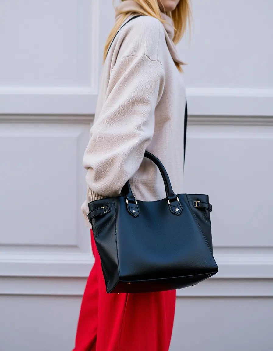 Elegante borsa donna in pelle nera classica ideale per il lavoro