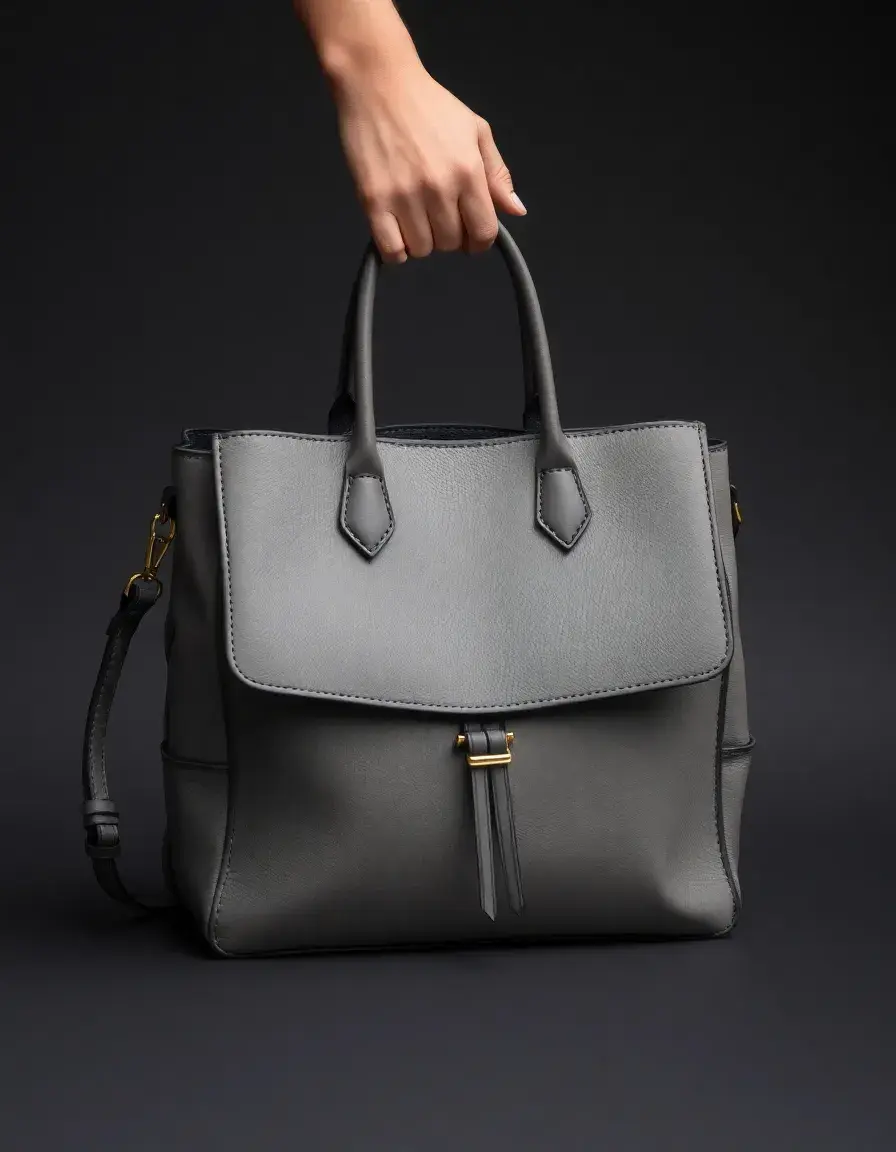 Borsa elegante in pelle grigia con finitura opaca