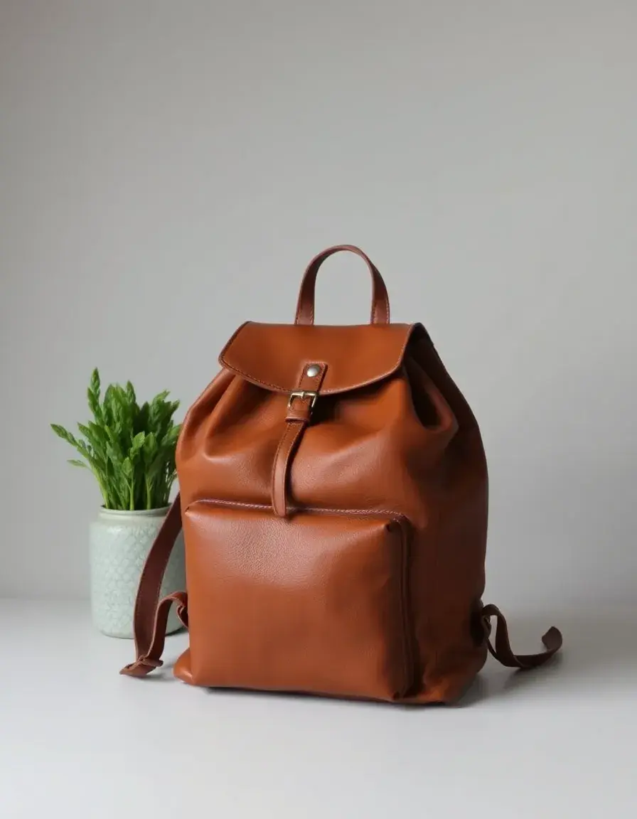 Zaino vintage in pelle color cuoio per donna