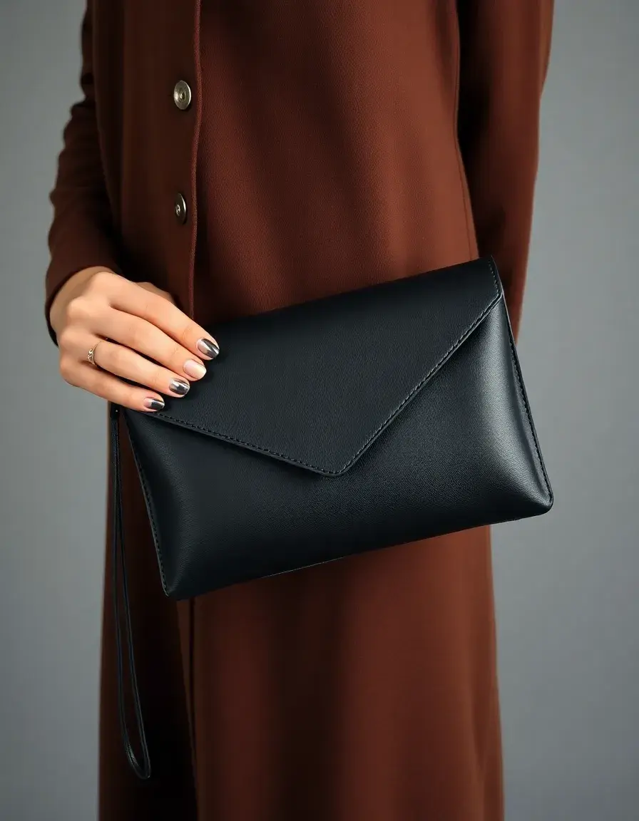 Elegante borsa a mano tipo clutch in pelle nera stile minimalista