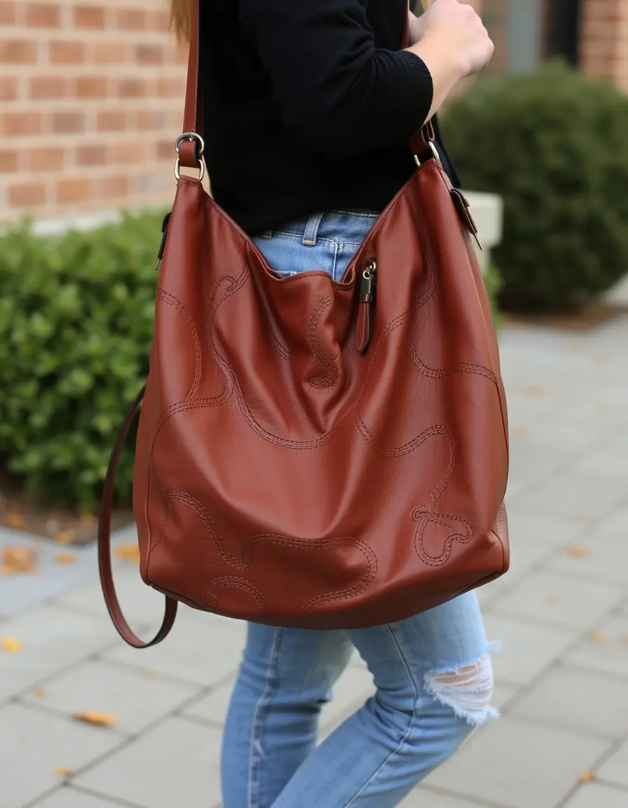 Borsa a spalla modello hobo in pelle marrone morbida