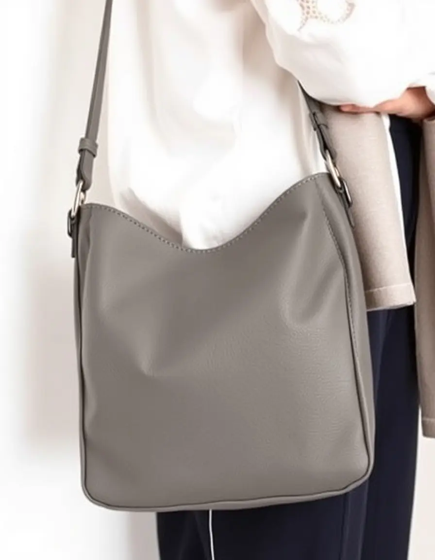 Semplice borsa a spalla in pelle grigia per uso quotidiano