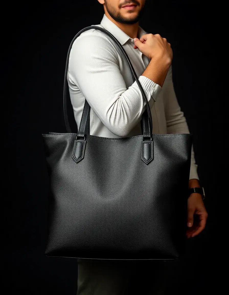 Borsa tote professionale in pelle nera per uomo