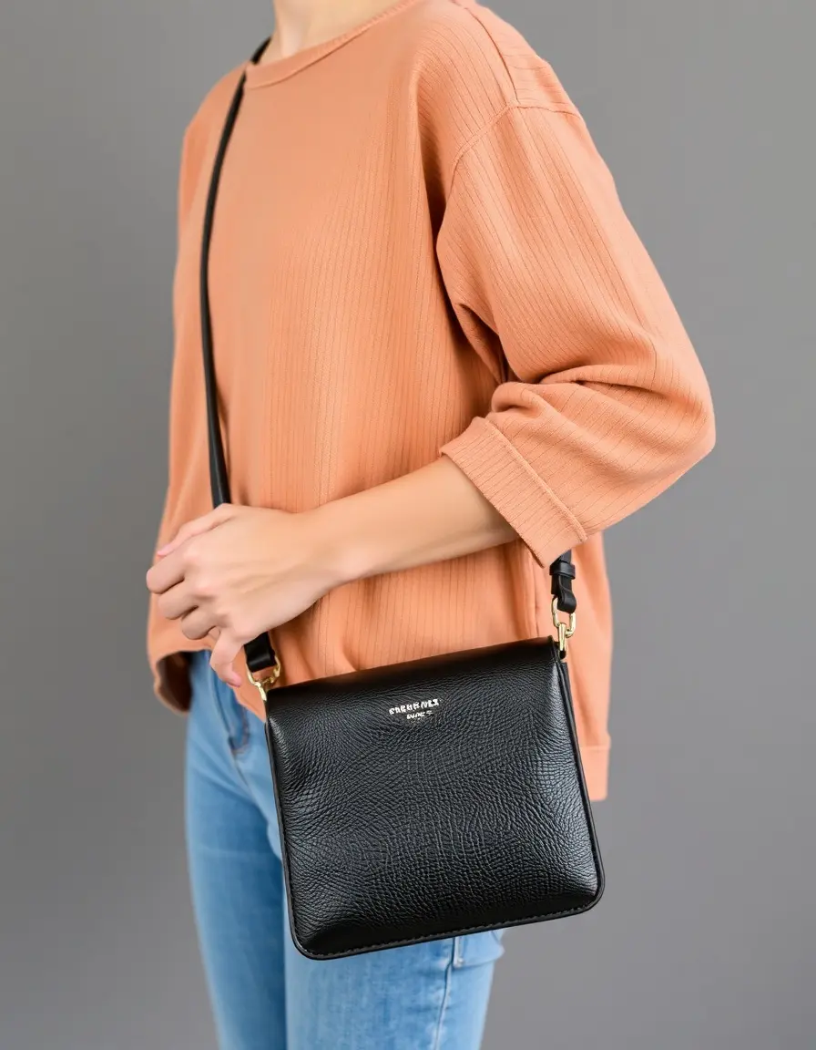 Borsa a tracolla slim in pelle nera per uomo
