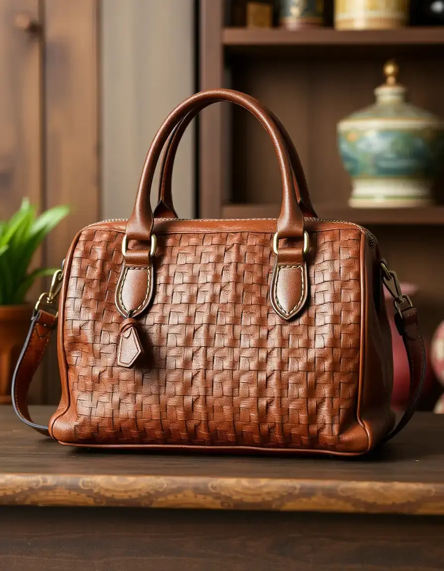 Satchel in pelle intrecciata vintage per donna