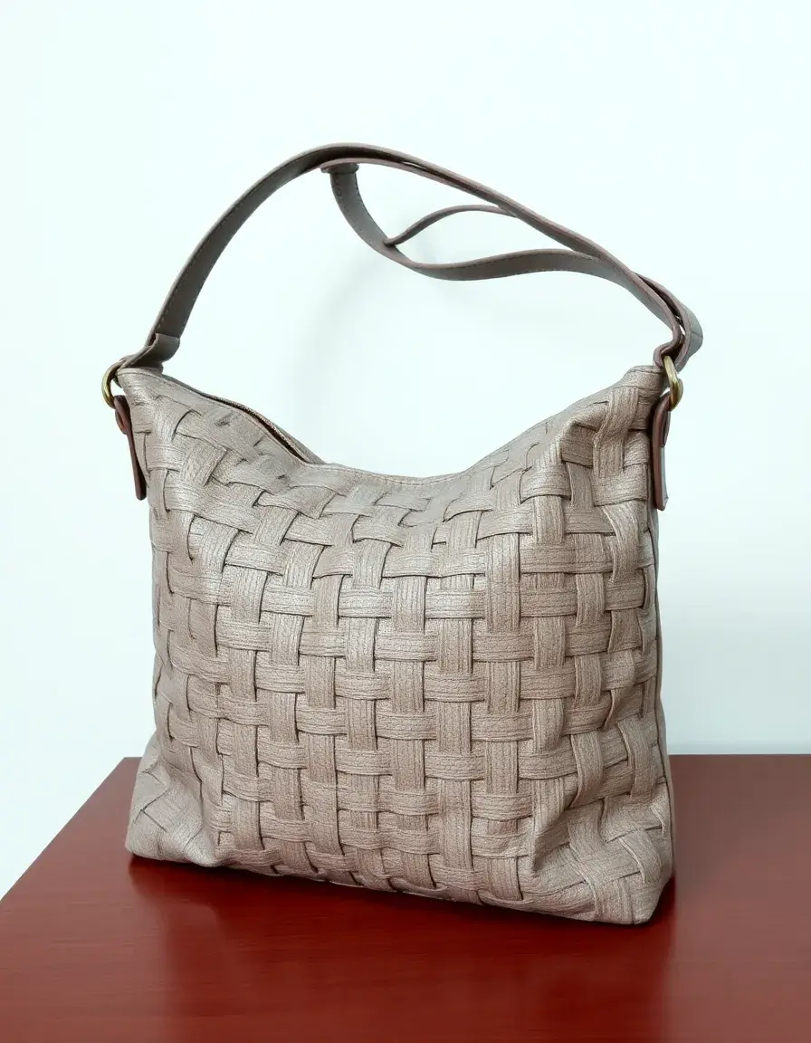 Borsa a spalla grigia in pelle intrecciata stile casual