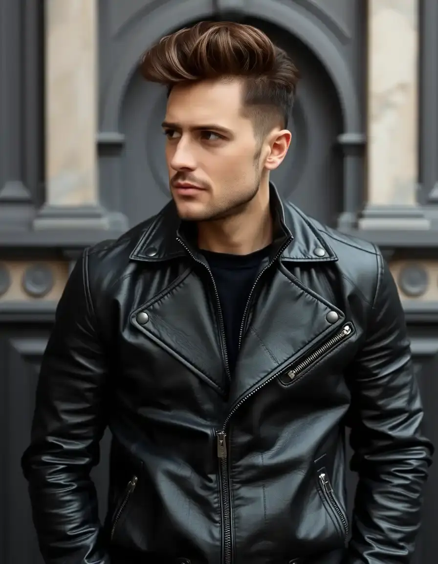 Giacca in pelle uomo nera aderente stile cafe racer