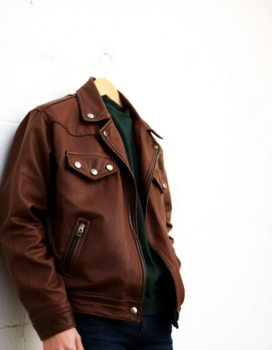Giacca in pelle marrone vintage stile invecchiato uomo