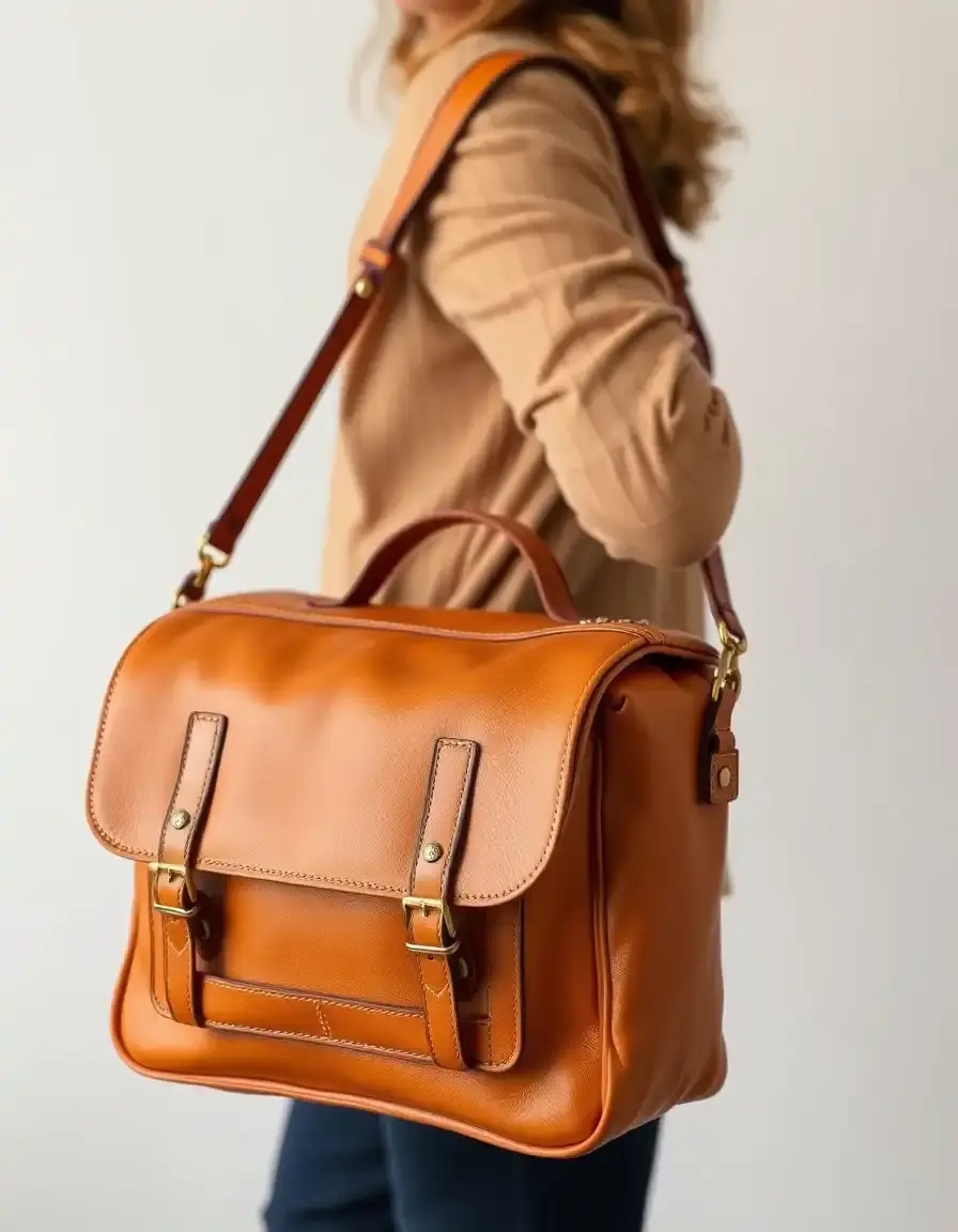 Borsa satchel uomo stile vintage pelle chiara