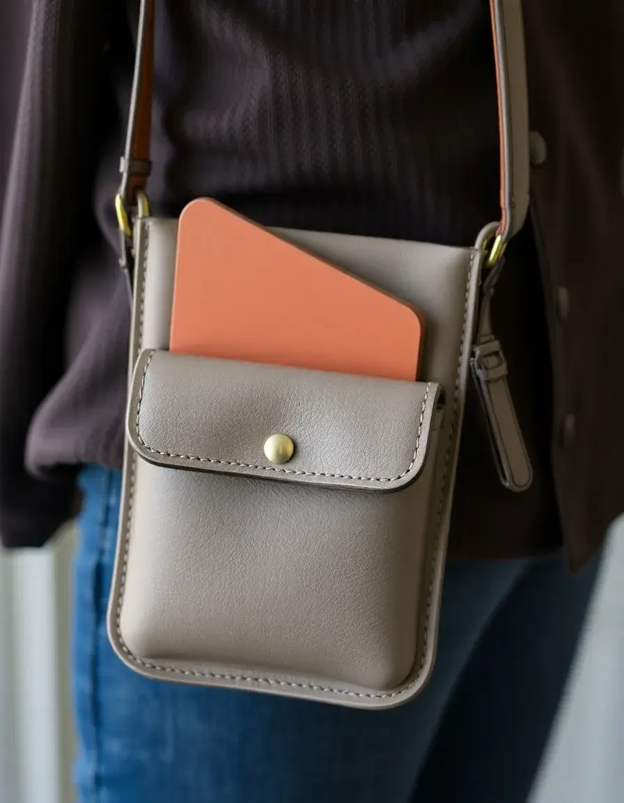 Borsello sling in pelle grigia design compatto