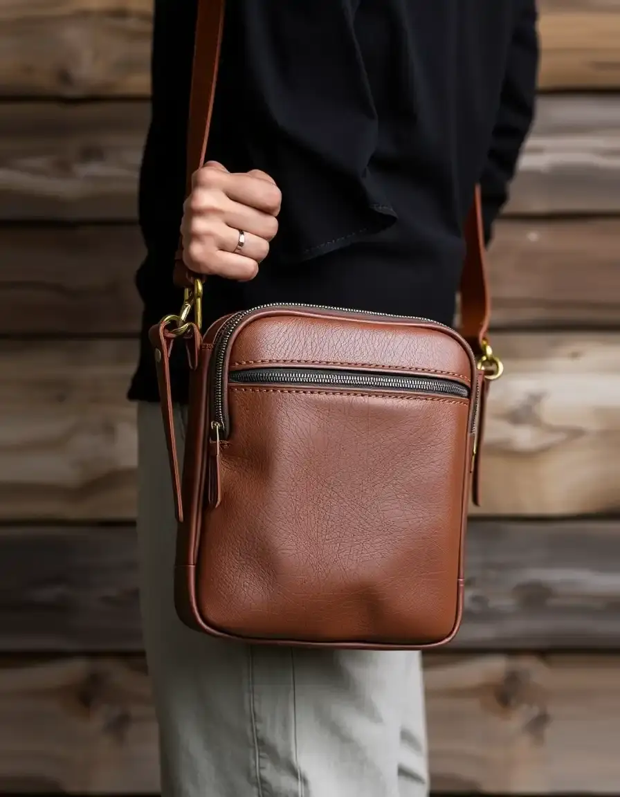 Borsello uomo in pelle marrone con tracolla regolabile stile vintage