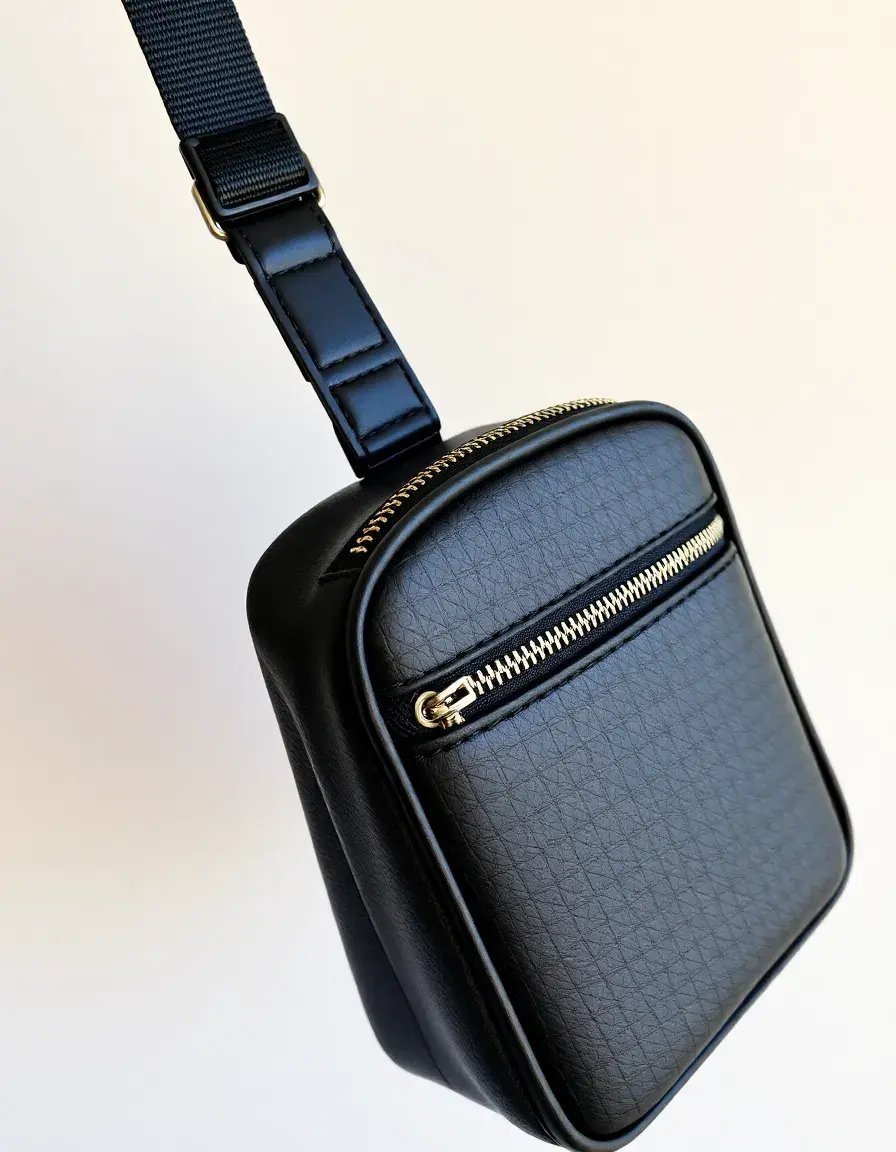 Borsello crossbody nero in pelle per uomo con zip metallica