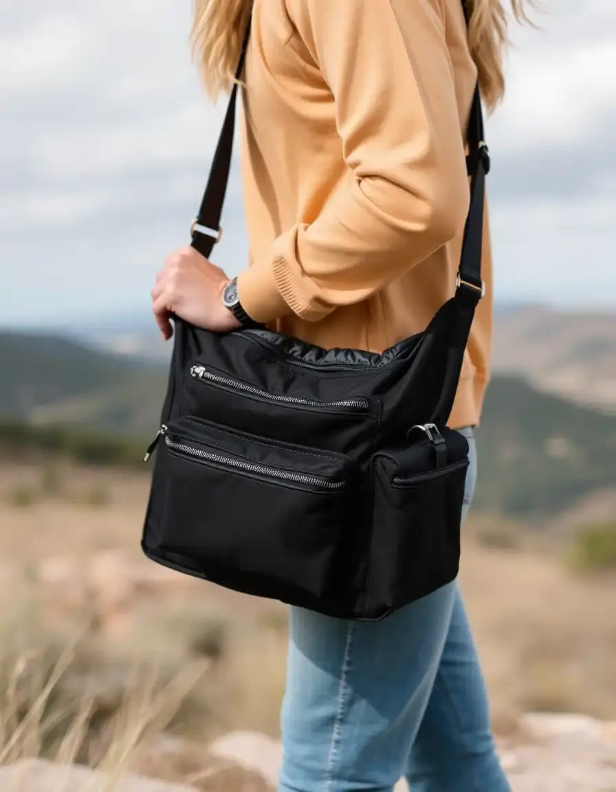Borsello da viaggio uomo in pelle nera con multi-tasche