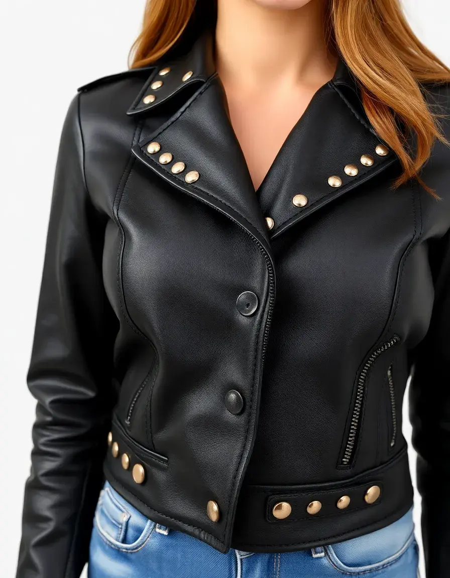 Leather Studded Jacket nera vista frontale