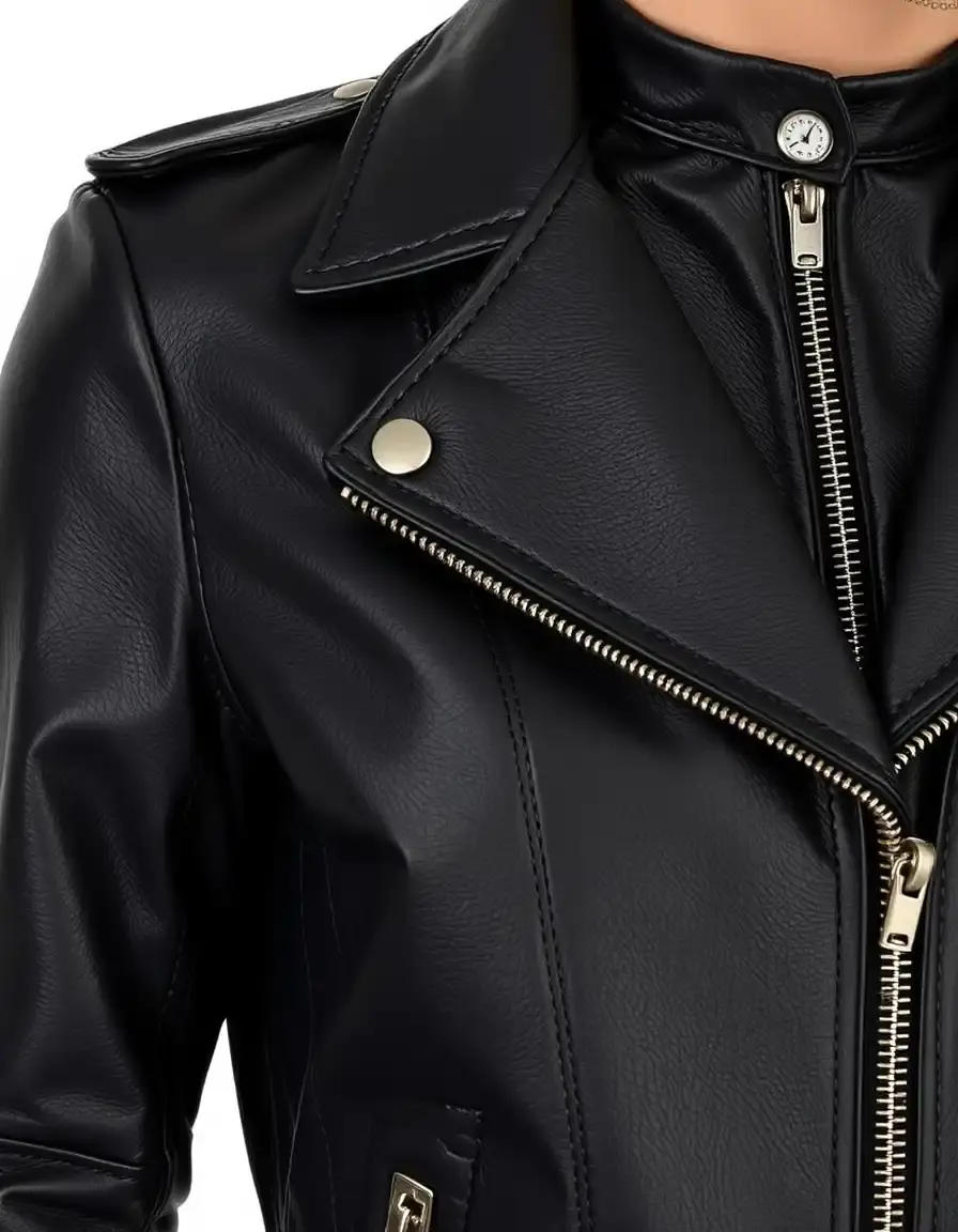 Giacca pelle biker nera con cerniere