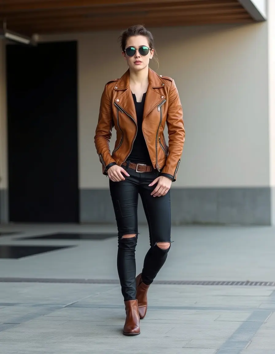 Giacca biker pelle moto color cuoio