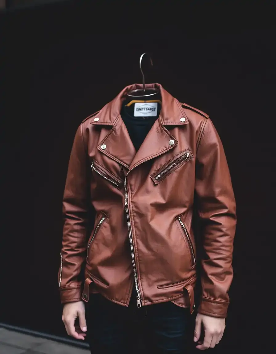 Giacca pelle moto marrone stile vintage