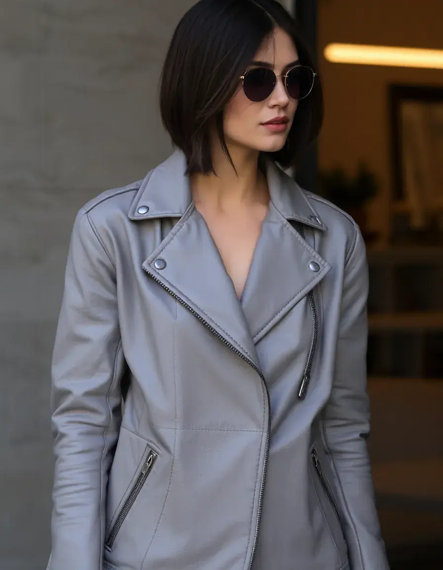 Giacca in pelle fashion grigia moderna e chic