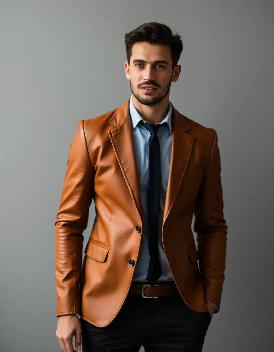 Blazer in pelle color cuoio professionale