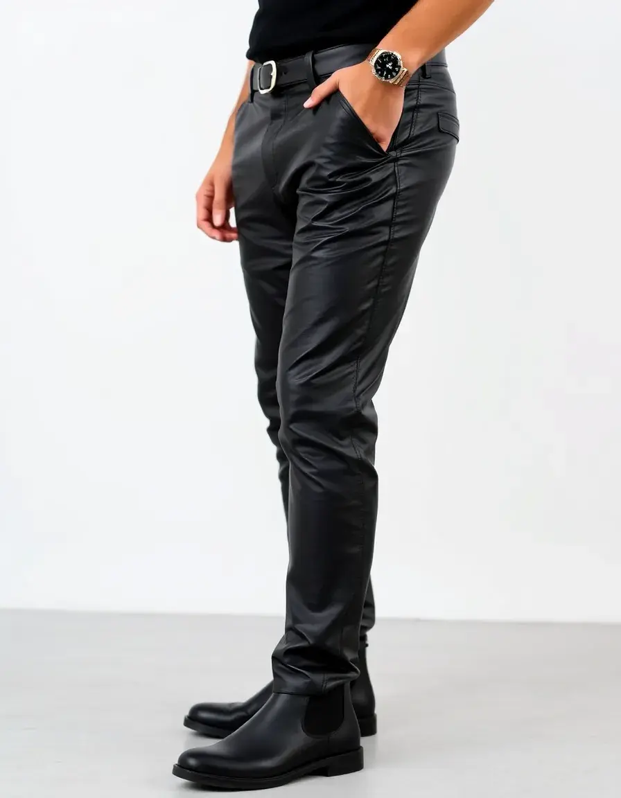 Pantaloni pelle uomo neri stile classico in vera pelle