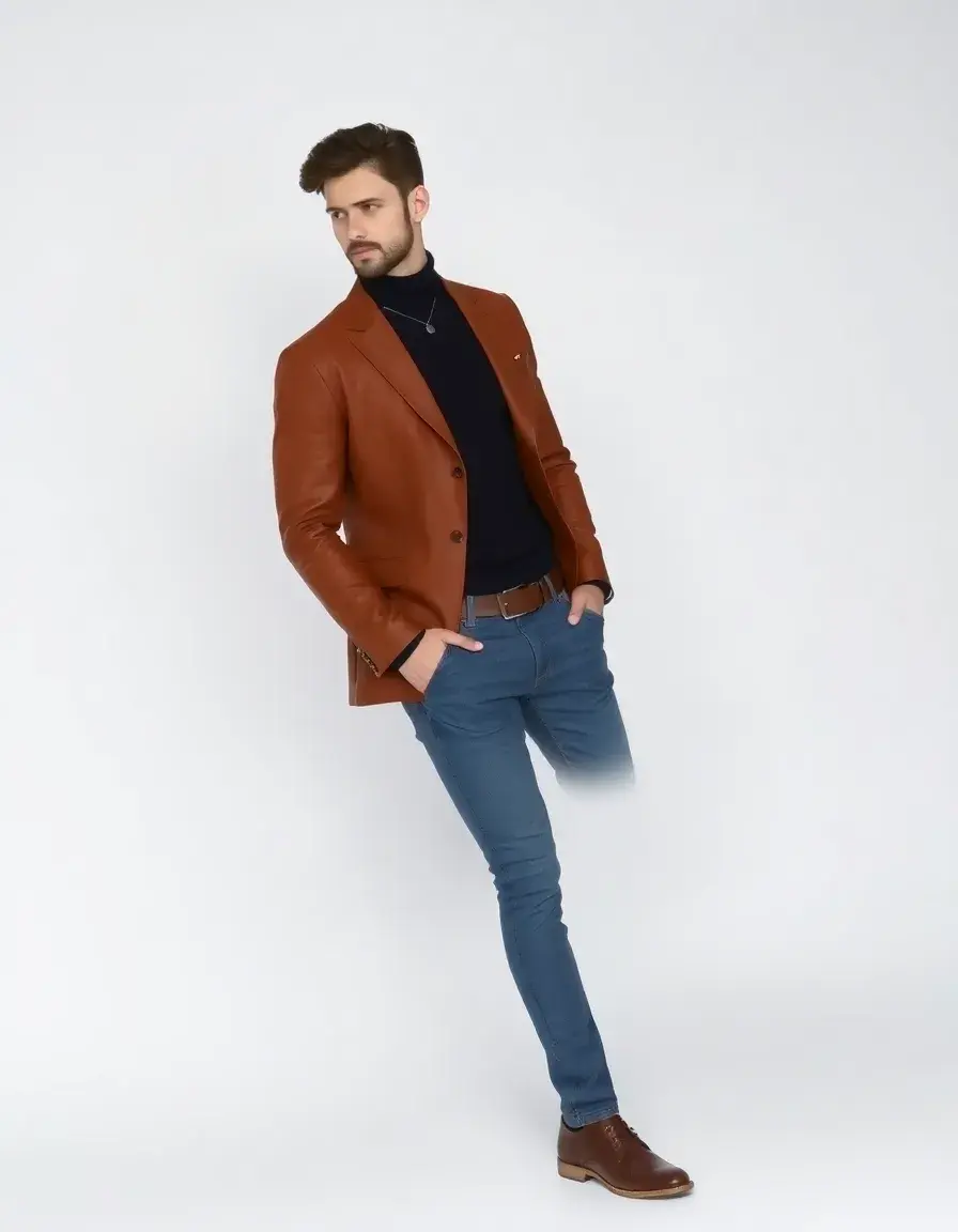 Pantaloni pelle slim colore tan cuoio naturale