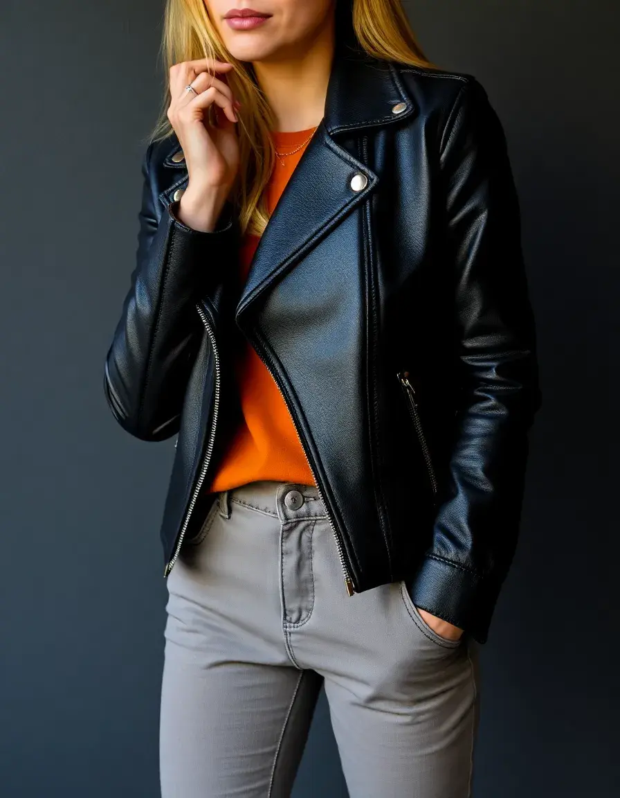 Pantaloni pelle casual neri vestibilità comoda