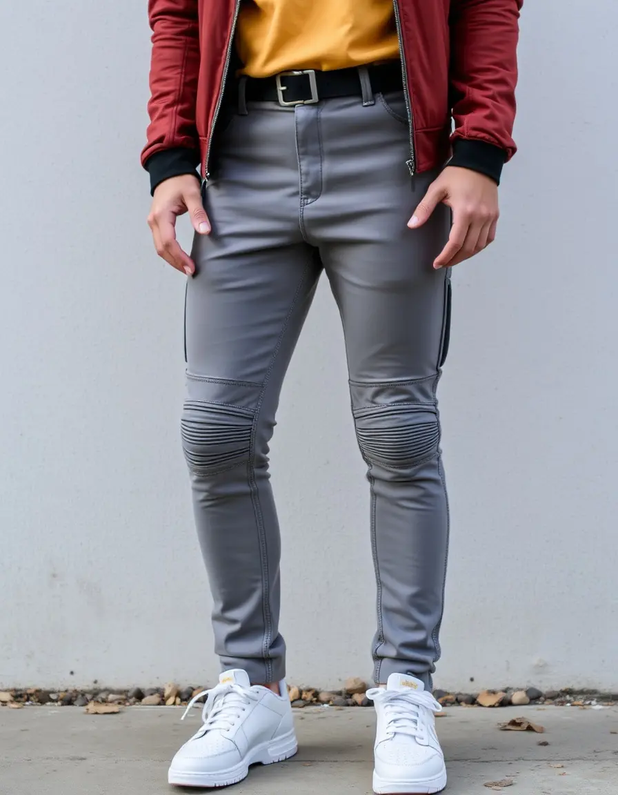 Pantaloni pelle biker grigio fumo con cerniere