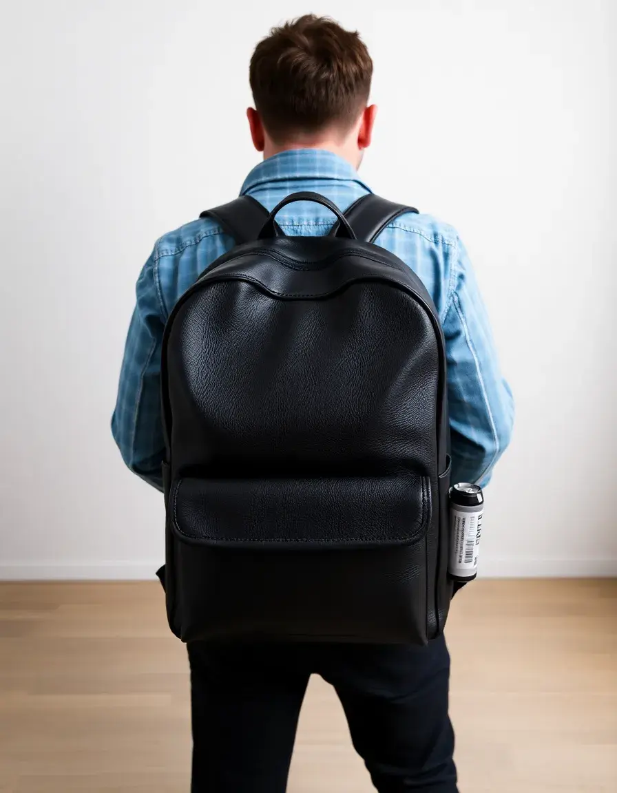 Zaino uomo in pelle nera stile classico ideale per uso quotidiano
