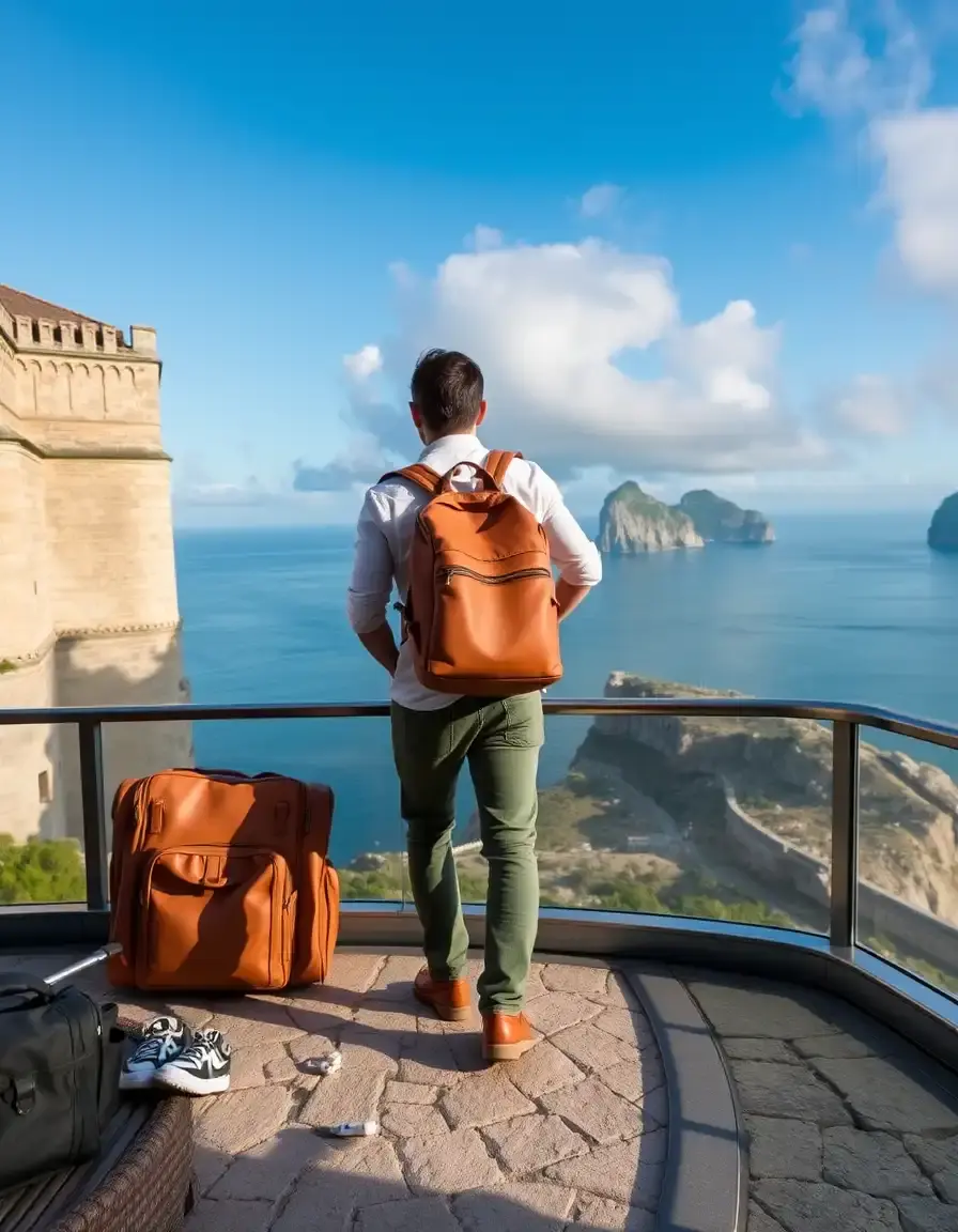 Zaino da viaggio uomo in pelle color cuoio tan ampio e resistente