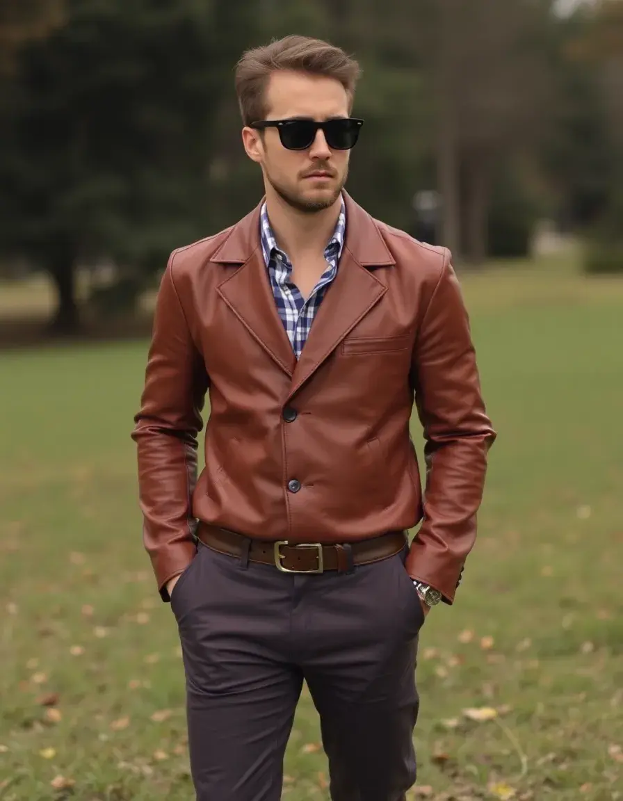 Zaino slim uomo in pelle marrone design sottile per computer