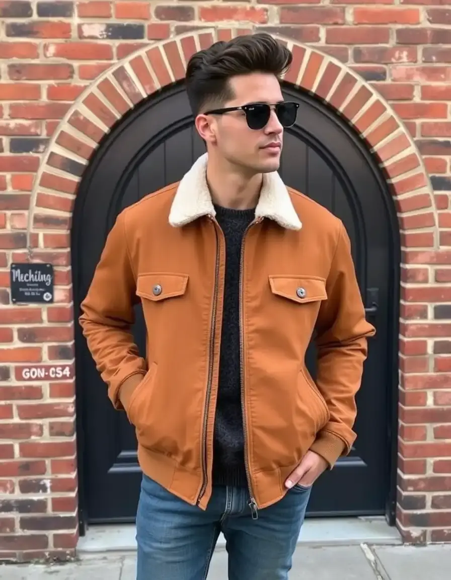 Bomber di pelle uomo color cuoio chiaro