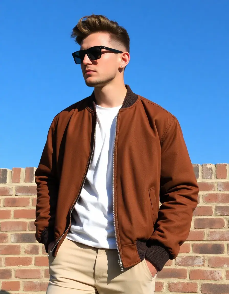 Bomber di pelle uomo marrone effetto invecchiato vintage