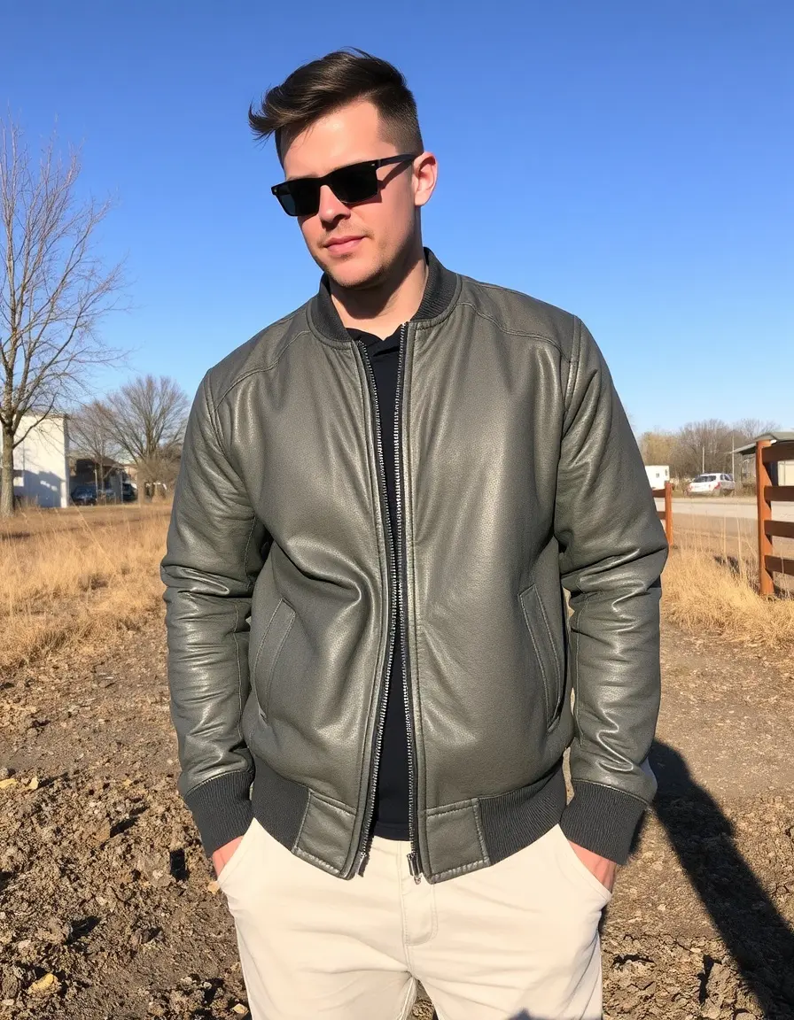 Bomber di pelle uomo grigio scuro stile workwear