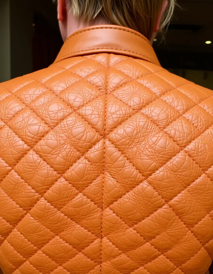 Giacca bomber in pelle color tabacco trapuntata