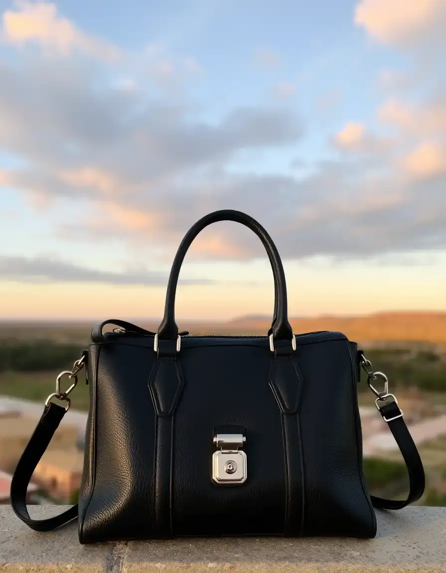 Borsa satchel in pelle nera stile vintage