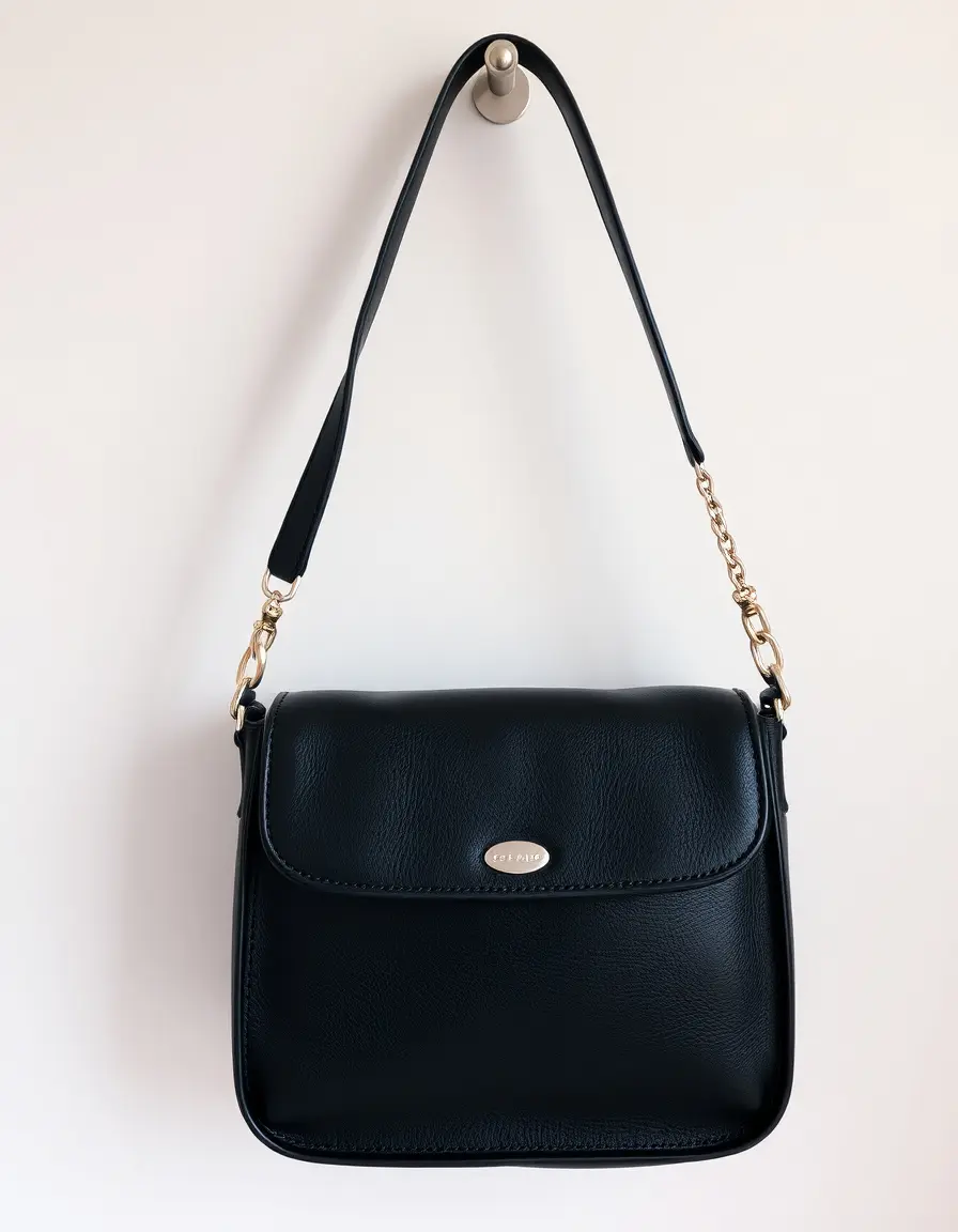 Borsa a spalla classica in pelle nera lucida